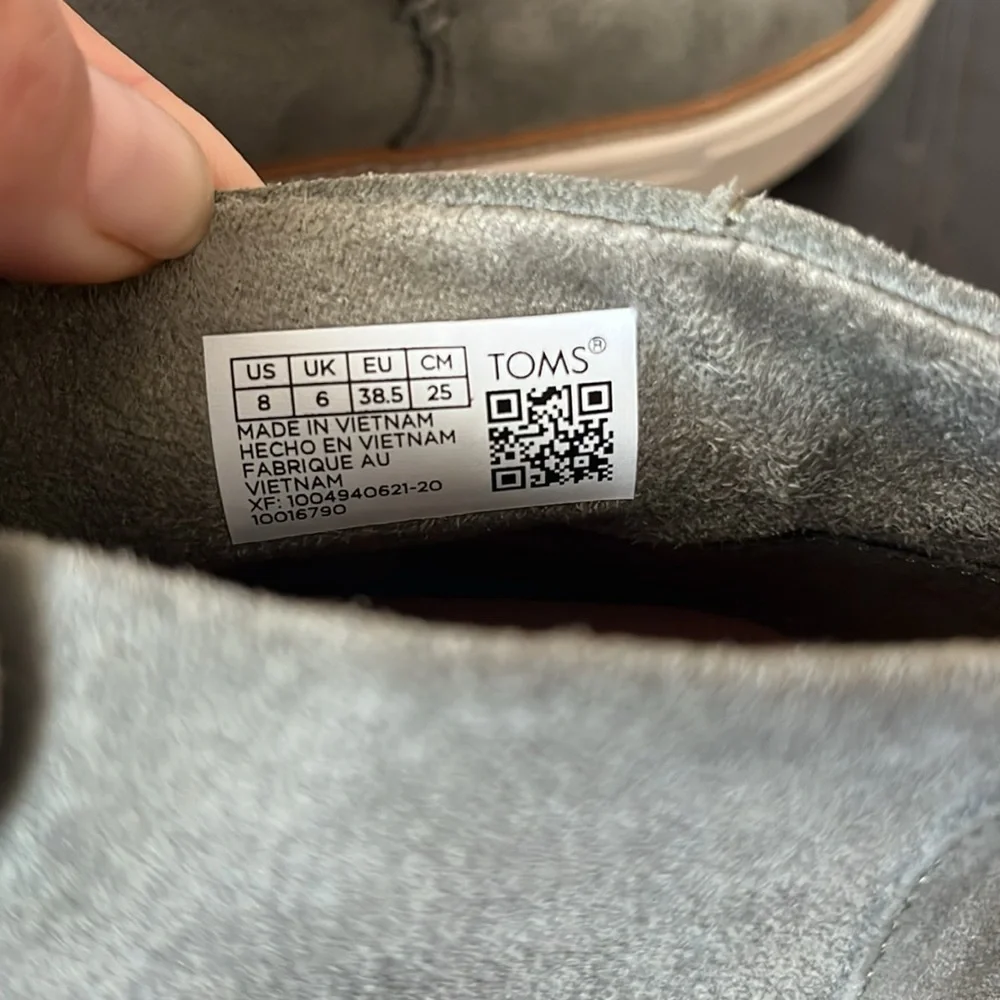 TOMS Paxton Suede Slip-on Sneakers in Vetiver Grey, Women’s Sz 8